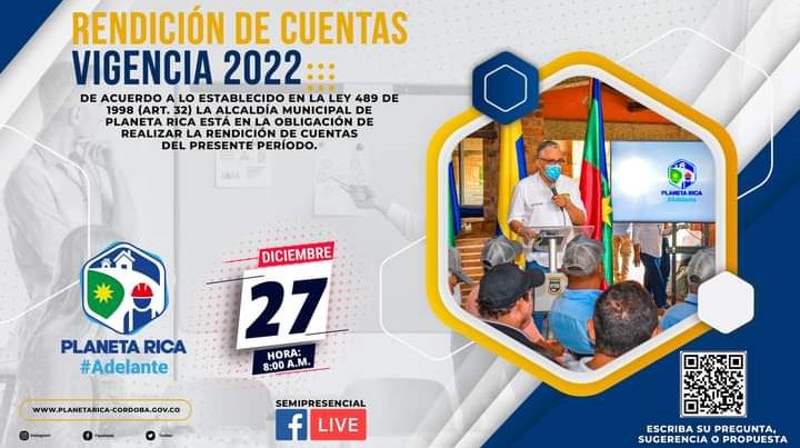 Photo of Alcaldía de Planeta Rica rendirá cuentas de la vigencia 2022