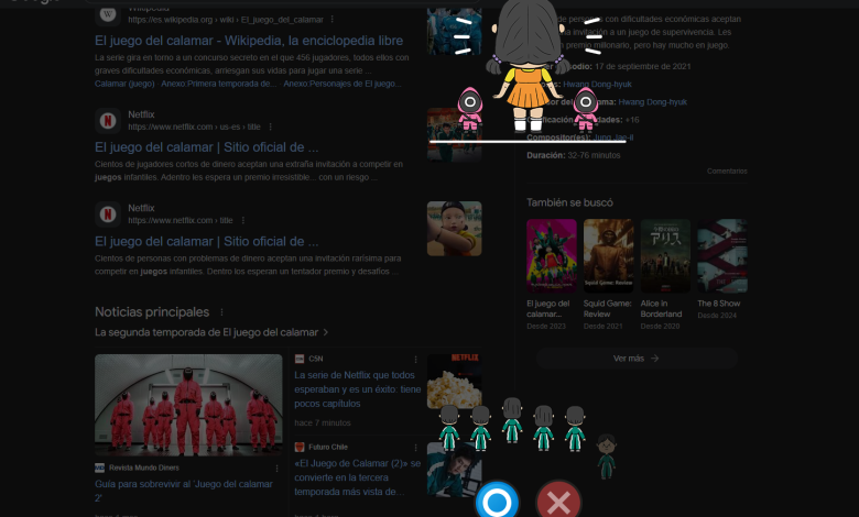 Pantalla inicial del minijuego oculto de Google basado en El Juego del Calamar.