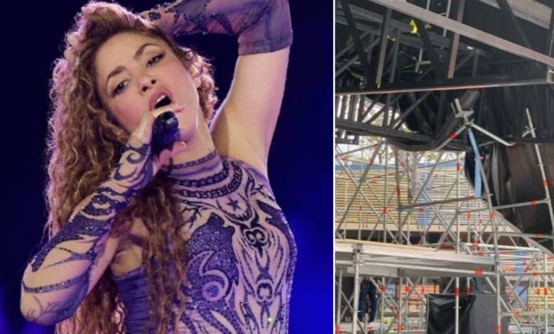 Escenario en montaje antes de la cancelación del concierto de Shakira en Medellín.